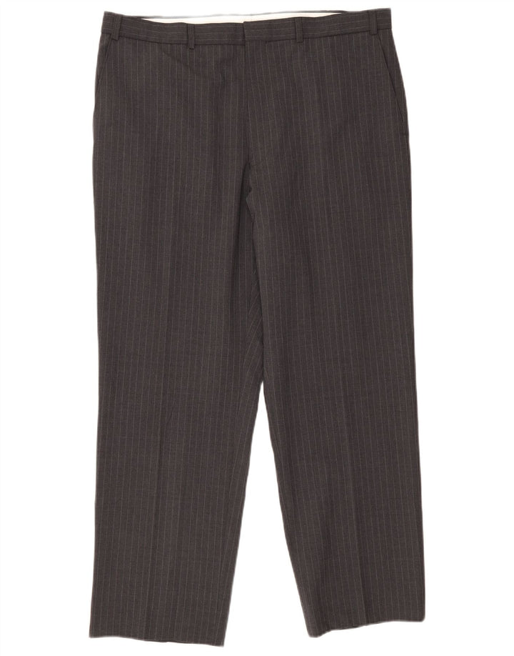 Marks & Spencer Pantalón de traje recto para hombre W38 L29 Gris a rayas