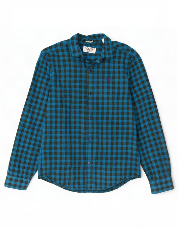 Camisa de franela de corte slim Heritage Heritage de Penguin de algodón a cuadros en azul medio