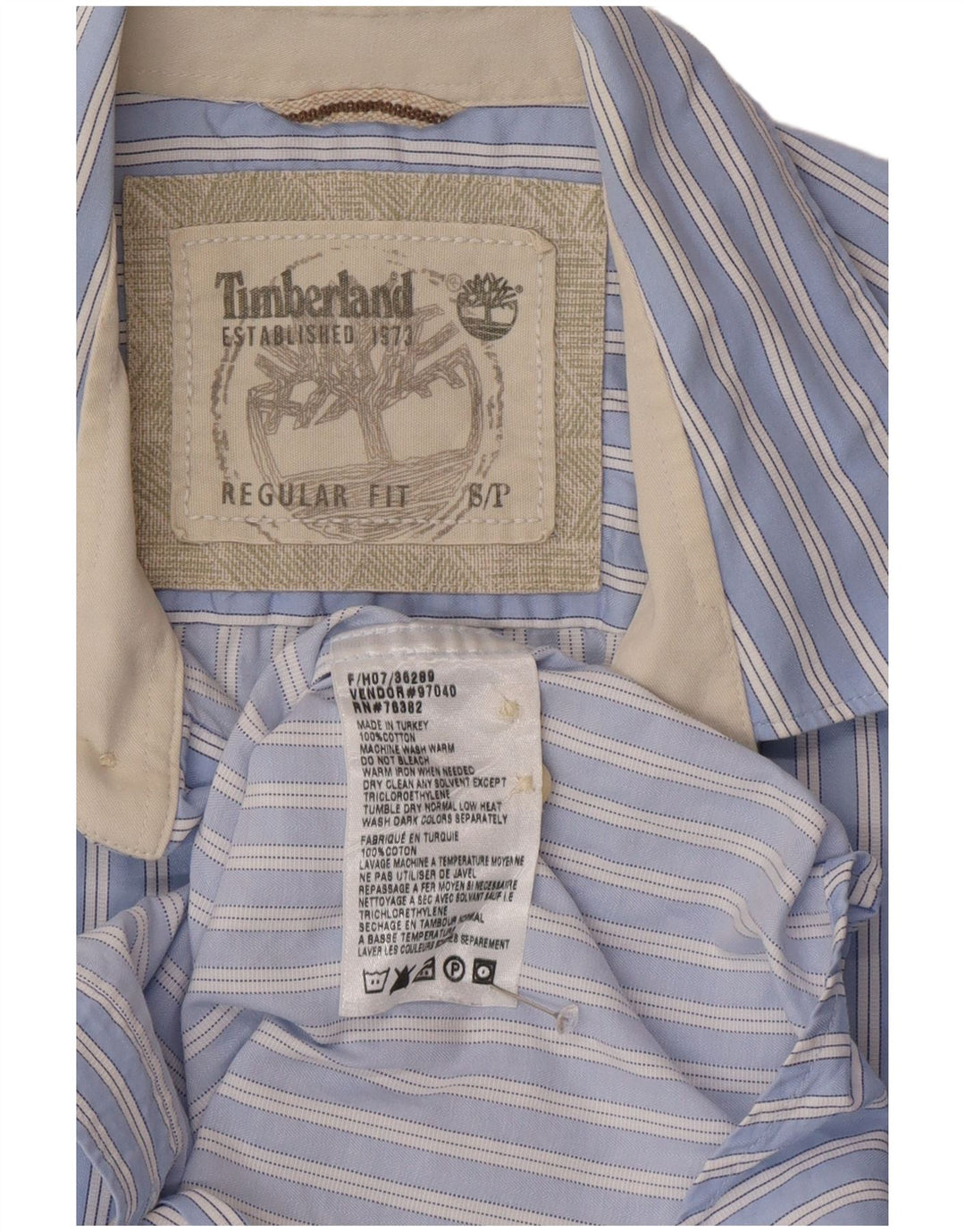 Camisa Timberland Hombre Regular Fit Algodón Rayas Azul Pequeña