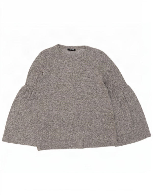 Zara Mujer Trafaluc Top Manga Larga UK 10 Small Gris Moteado