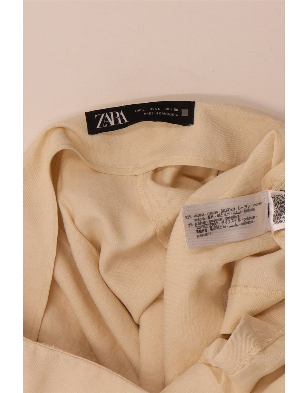 Zara Mujer Falda Lápiz Grande W34 Viscosa Beige