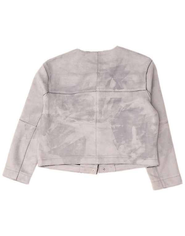 ZARA Chaqueta Bomber Corta Extragrande para Mujer UK 10 Small Gris Poliéster