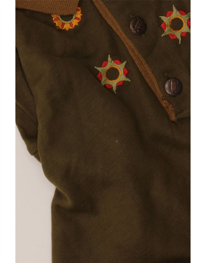 VINTAGE Hombres Polo Cuello Jersey Suéter Grande Caqui Acrílico