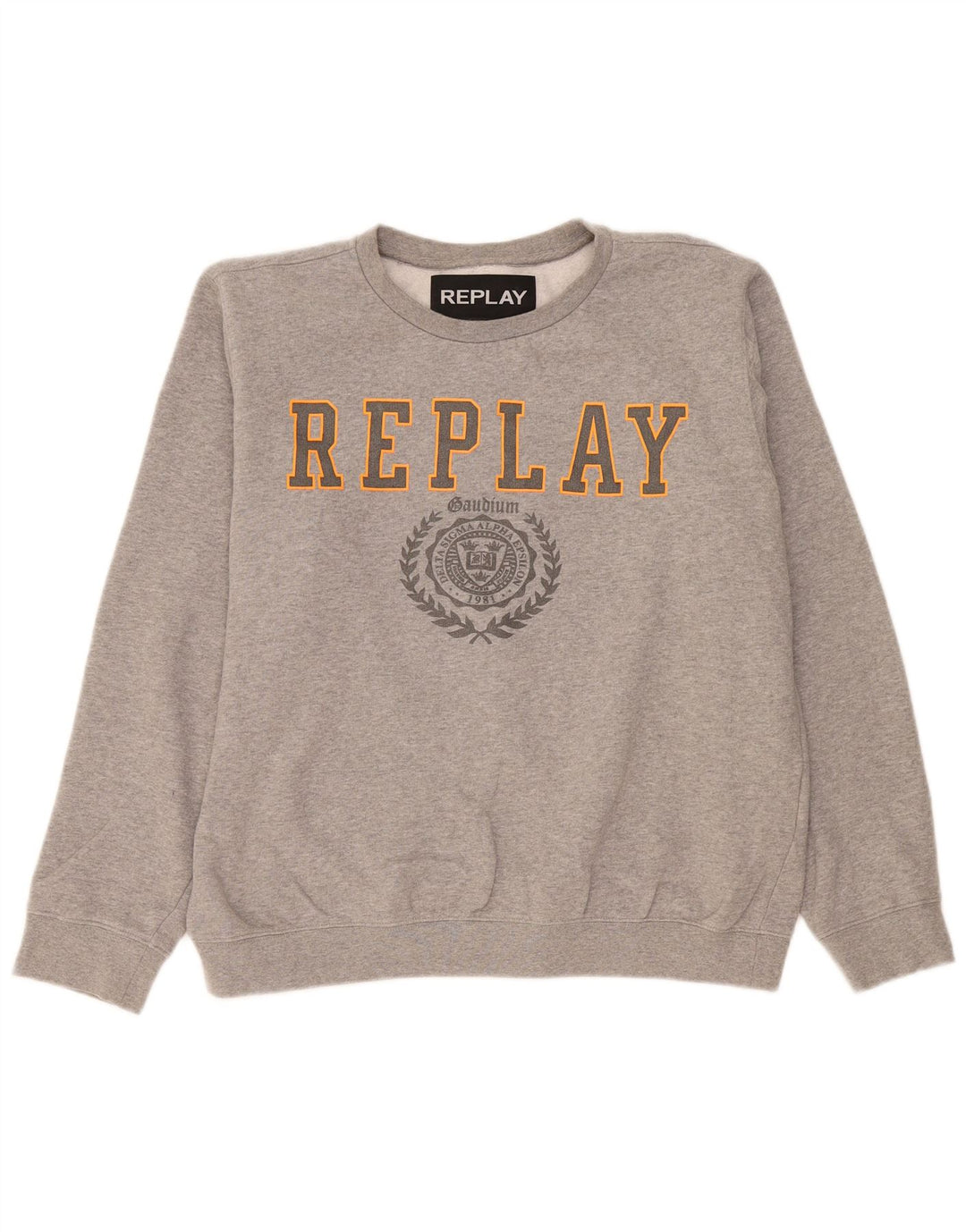 Replay Sudadera con estampado gráfico para hombre, jersey grande de algodón moteado en gris