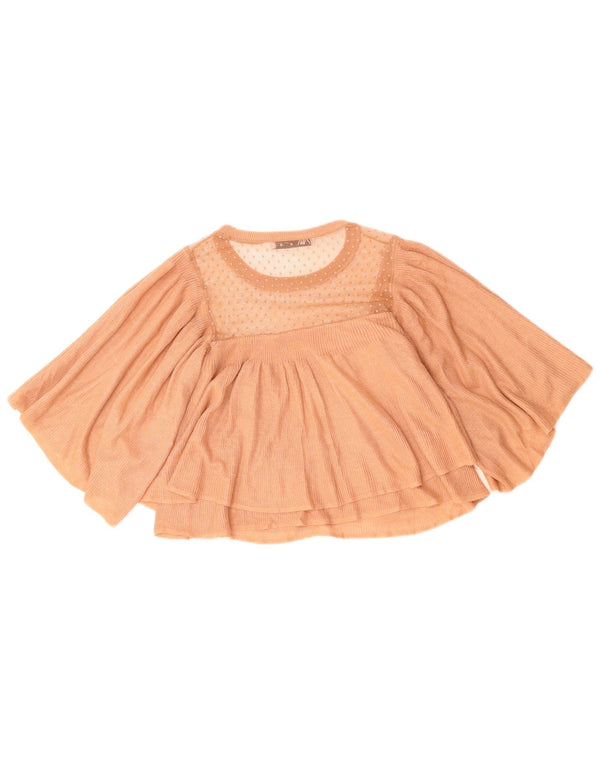 ZARA Mujer Crop Knit Blusa Top UK 10 Small Marrón