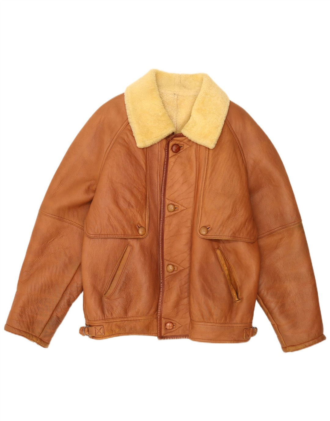Chaqueta de piel de oveja vintage para hombre IT 54 2XL cuero marrón