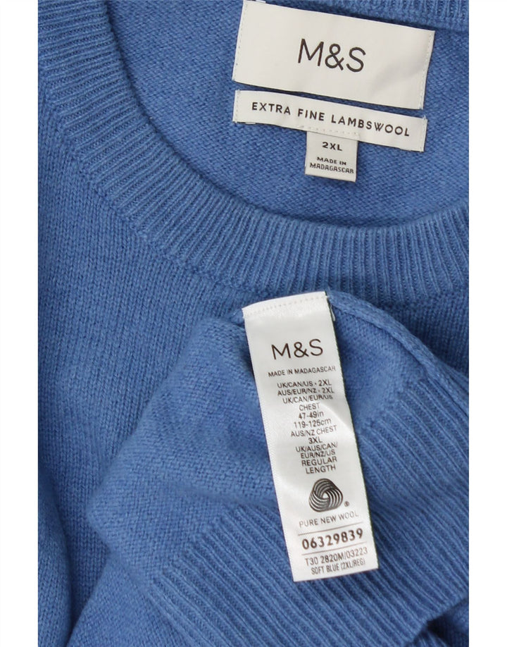 Marks & Spencer - Jersey de cuello redondo para hombre, talla 2XL, lana azul