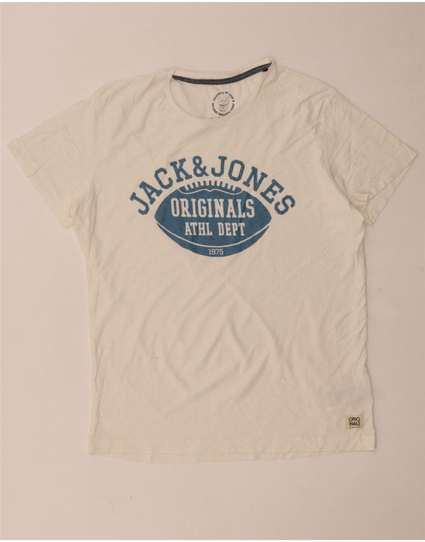JACK & JONES Hombre Camiseta Gráfica Top XL Blanco Algodón