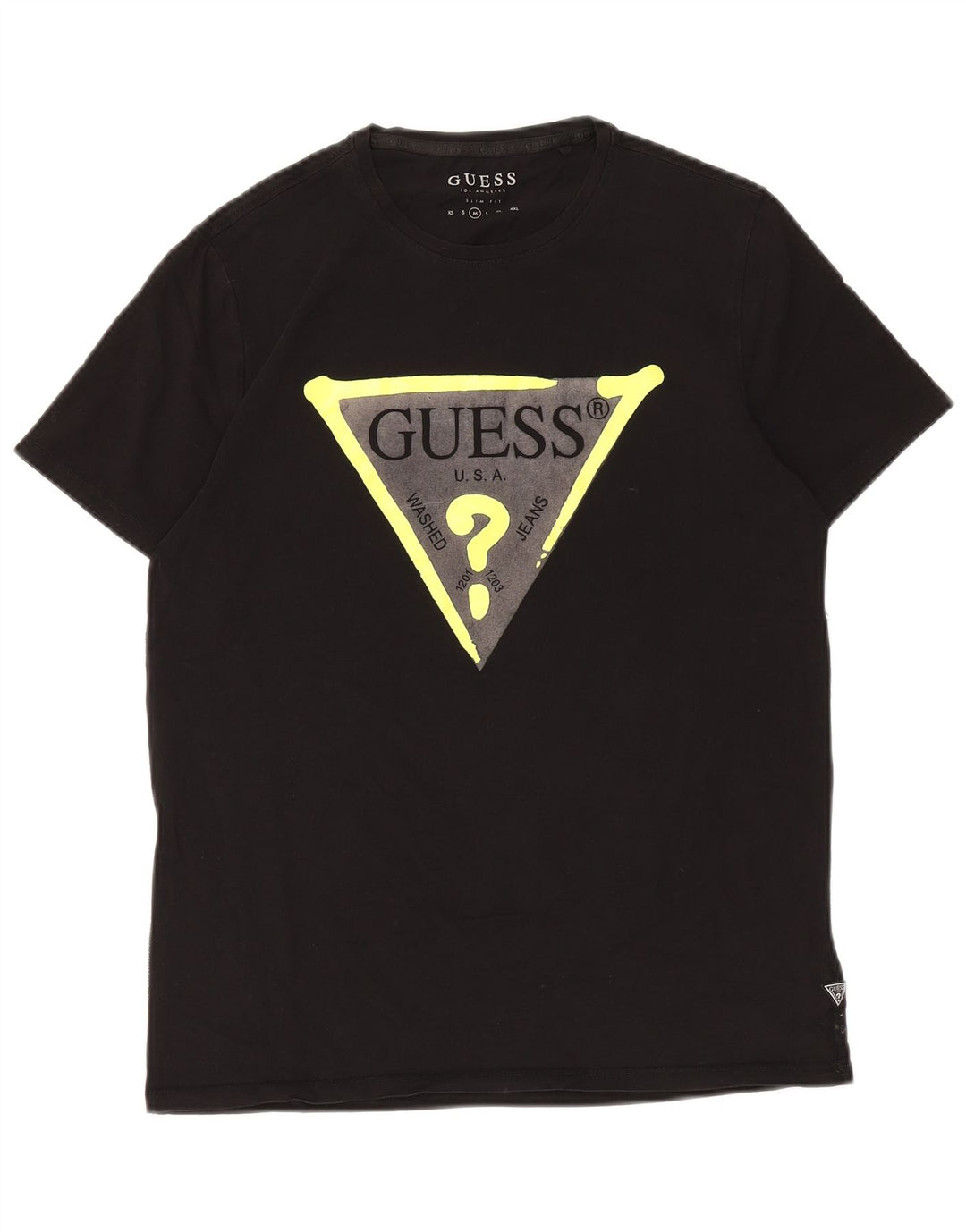 GUESS Mens Slim Fit Graphic T-Shirt Top Medium Black Cotton