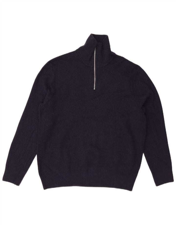 Marks & Spencer Jersey con cuello y cremallera para hombre XL Algodón azul marino