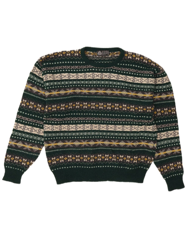 Vintage hombres cuello redondo jersey suéter grande verde feria isla virgen lana