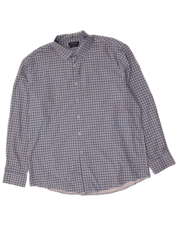 Nautica Mens Slim Fit Shirt Size 17 1/2 XL Blue Check Polyester