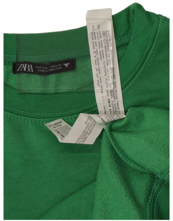 ZARA Mujer Crop Sudadera Jumper UK 10 Small Verde Poliéster