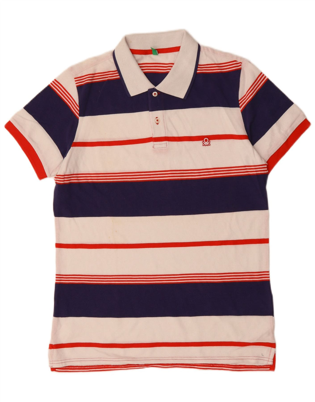 BENETTON Polo para hombre de algodón a rayas blancas grandes