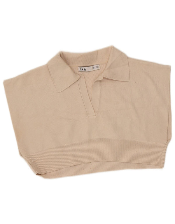 Zara Polo Corto Sin Mangas para Mujer UK 10 Small Beige