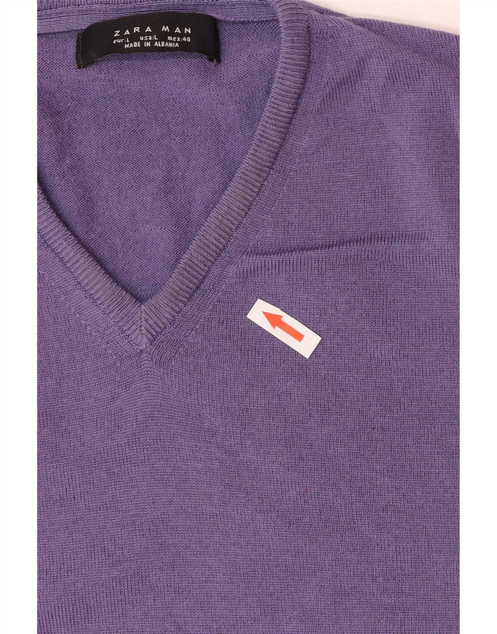 Zara Hombre Jersey Con Cuello En V Jersey De Lana Morado Grande