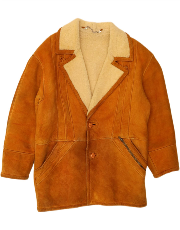 VINTAGE Chaqueta de piel de oveja para hombre IT 50 Piel de oveja marrón grande