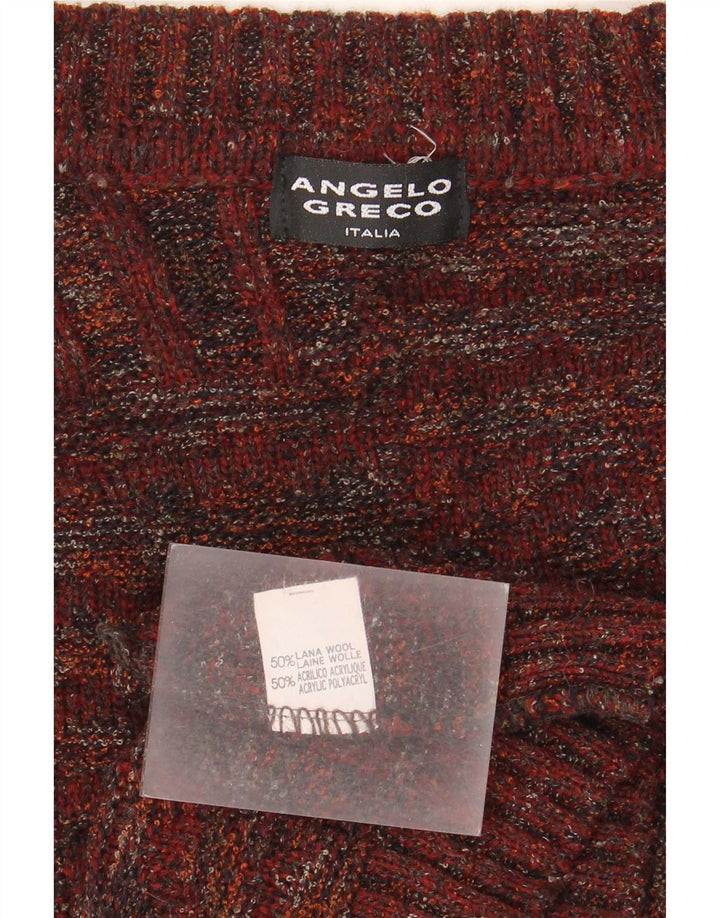 Angelo Greco Cárdigan para hombre de lana moteada de color burdeos grande