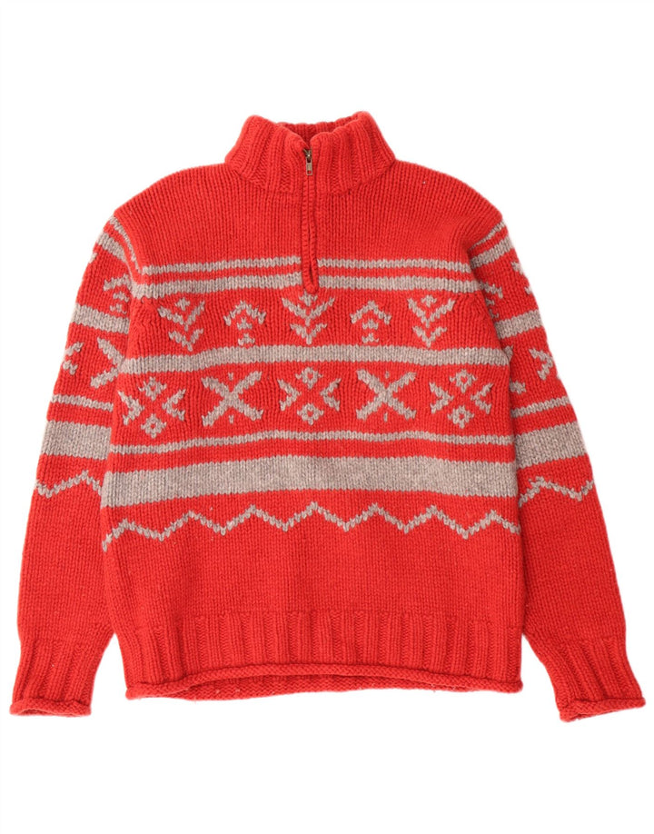Marlboro Classics suéter tipo jersey con cuello y cremallera para mujer, lana Fair Isle roja grande