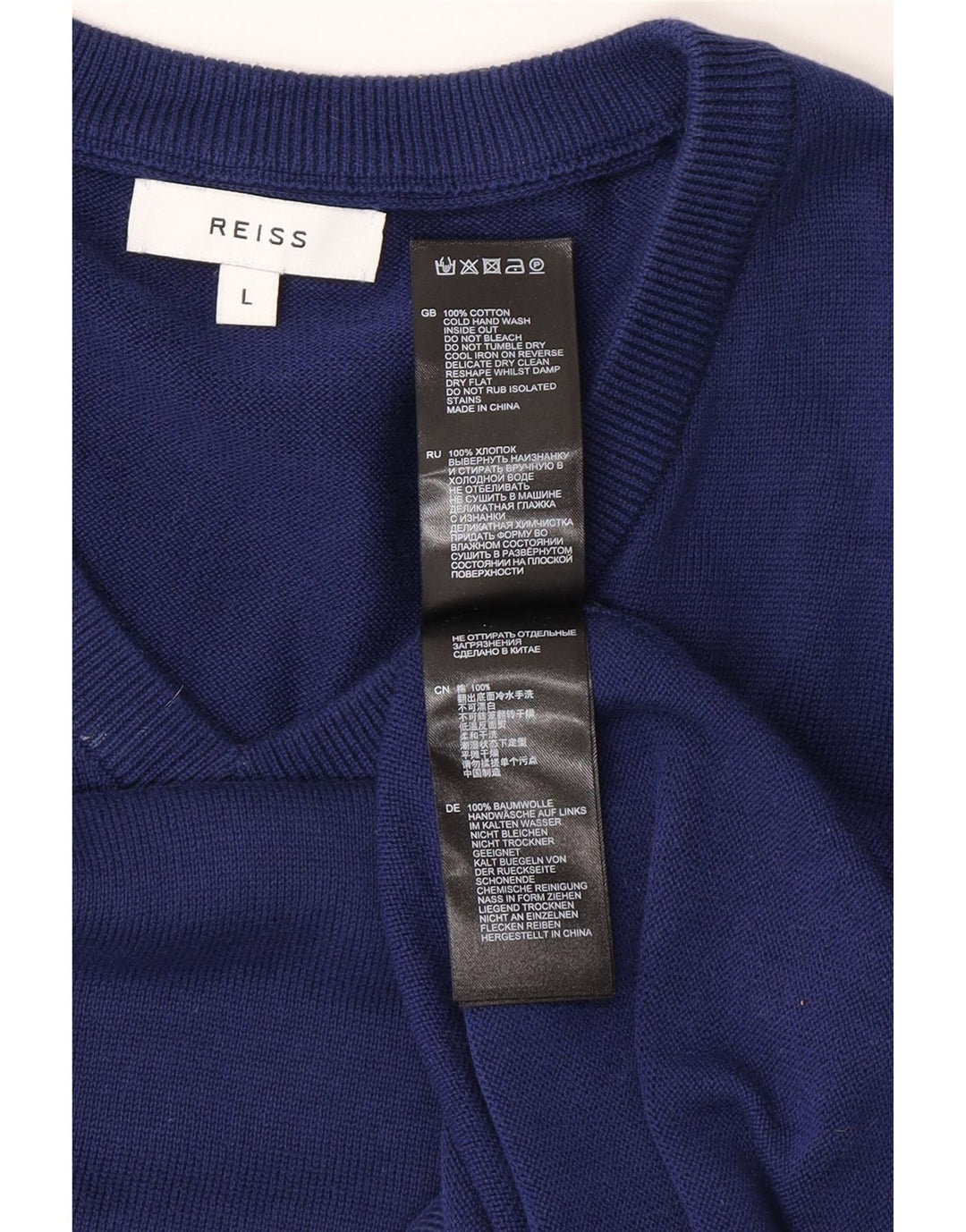 REISS Jersey con cuello en V para hombre, talla grande, algodón azul