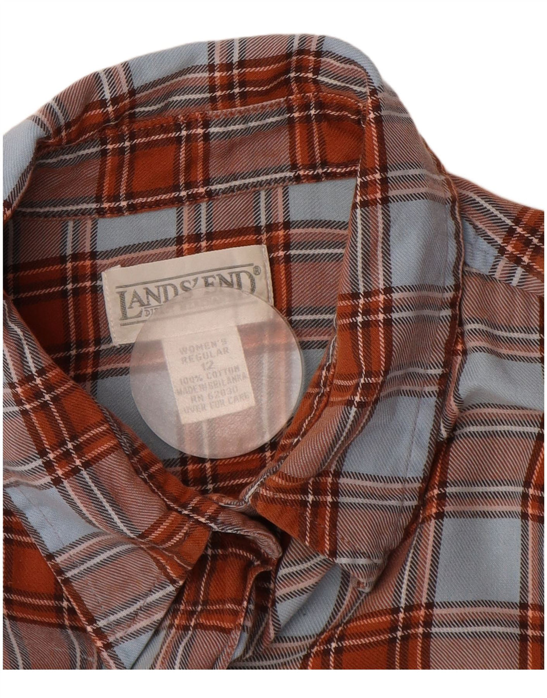 Lands End Camisa de franela para mujer US 12 Grande Marrón Cuadros Algodón
