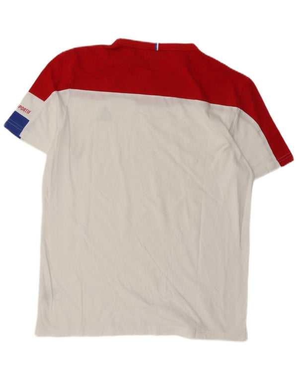 Le Coq Sportif Mens T-Shirt Top Medium White Colourblock Cotton