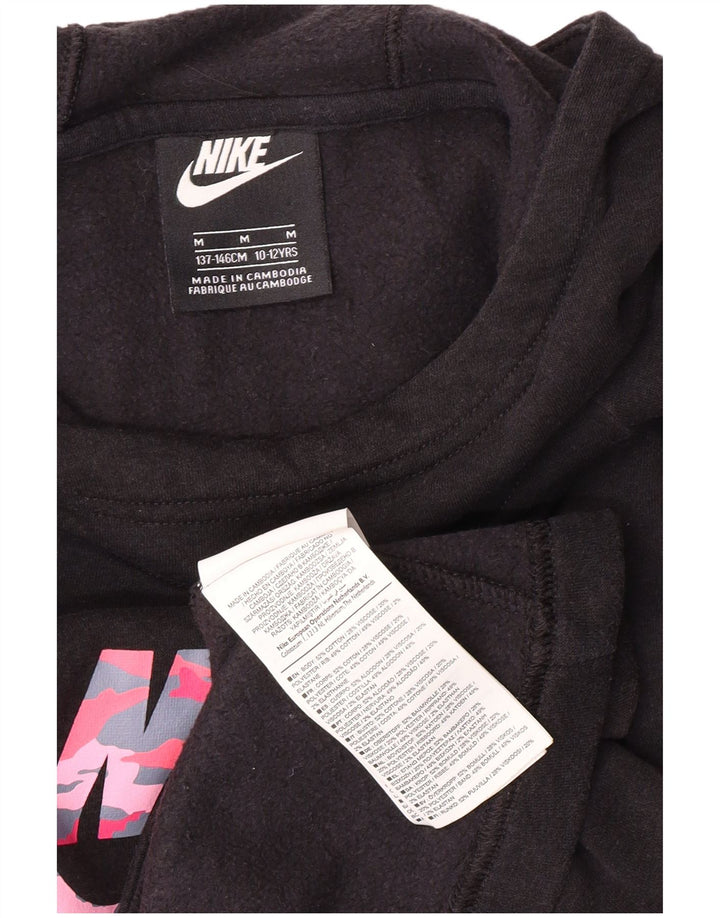 NIKE Sudadera con capucha gráfica para niñas 10-11 años Mediana Negro Algodón