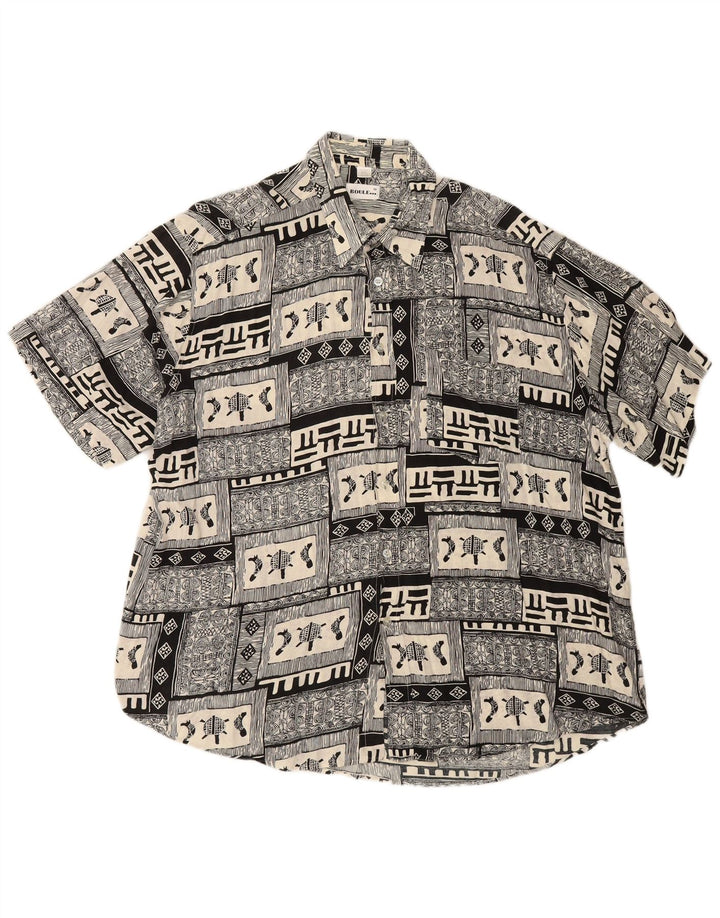 BOULEE Camisa Manga Corta Hombre Talla 45/46 2XL Viscosa Patchwork Negra