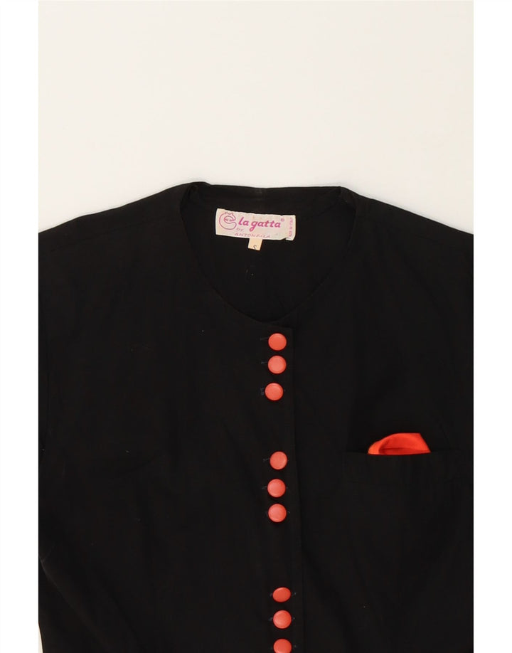 VINTAGE Womens Short Sleeve Blazer Jacket UK 10 Small Black Cotton Vintage Vintage and Second-Hand Vintage from Messina Hembry 