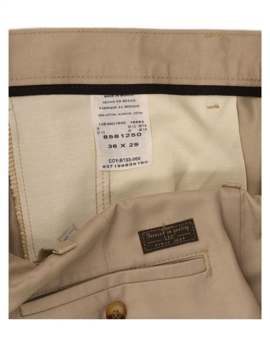 LEE Pantalones chinos con pinzas para hombre W36 L29 Algodón beige