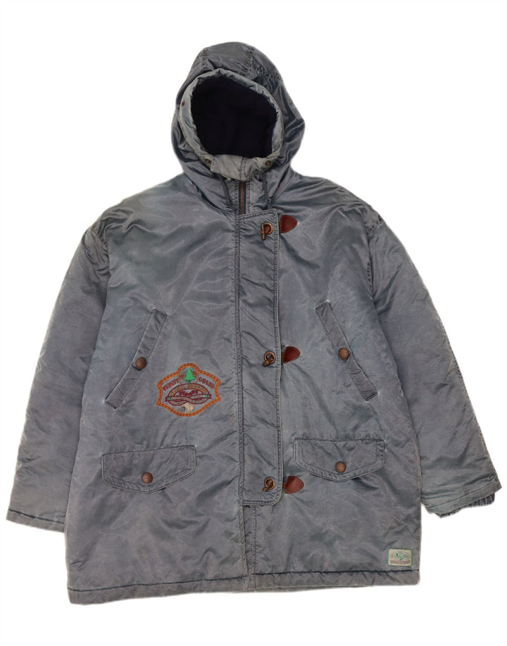 Vintage mujer con capucha chaqueta cortavientos de gran tamaño IT 44 azul medio