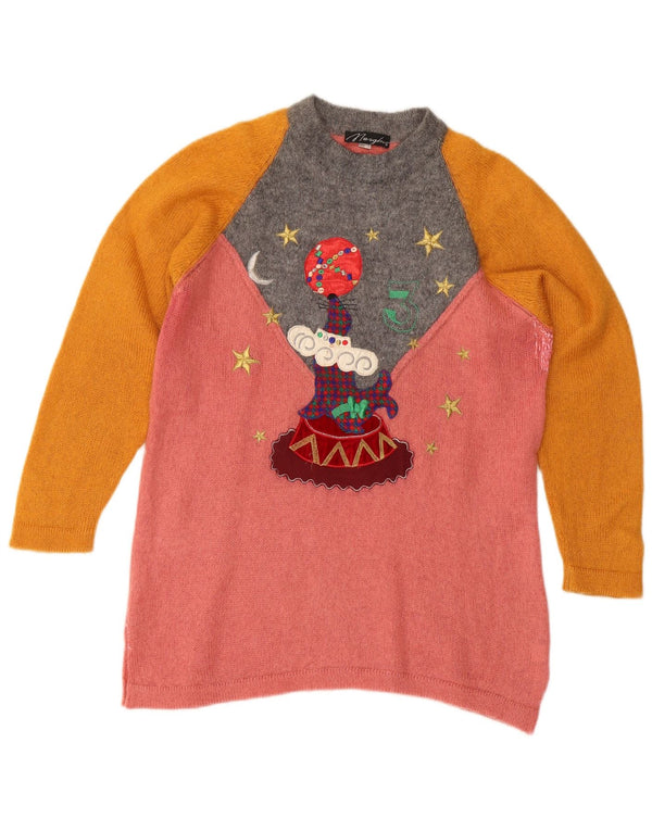 Vintage Womens Crew Neck Jumper Sweater IT 42 Medium Pink Colourblock