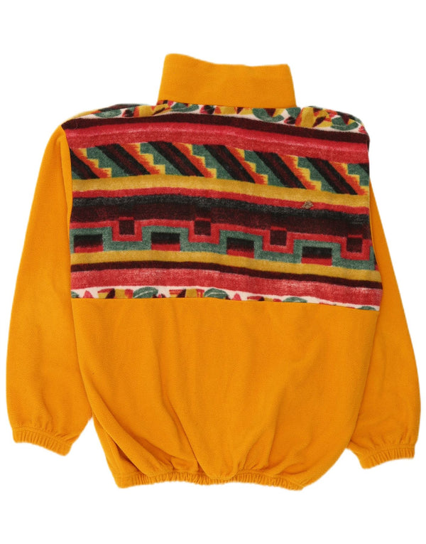 Vintage hombres botón cuello polar jumper XL amarillo geométrico