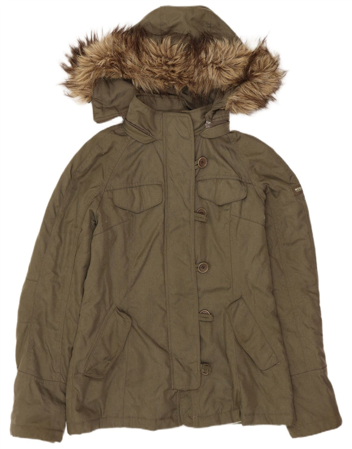 Woolrich Parka con capucha para mujer UK 10 Small Khaki Nylon