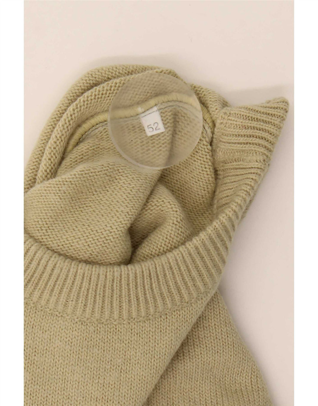 Vintage hombres cuello redondo jersey suéter IT 52 lana beige grande