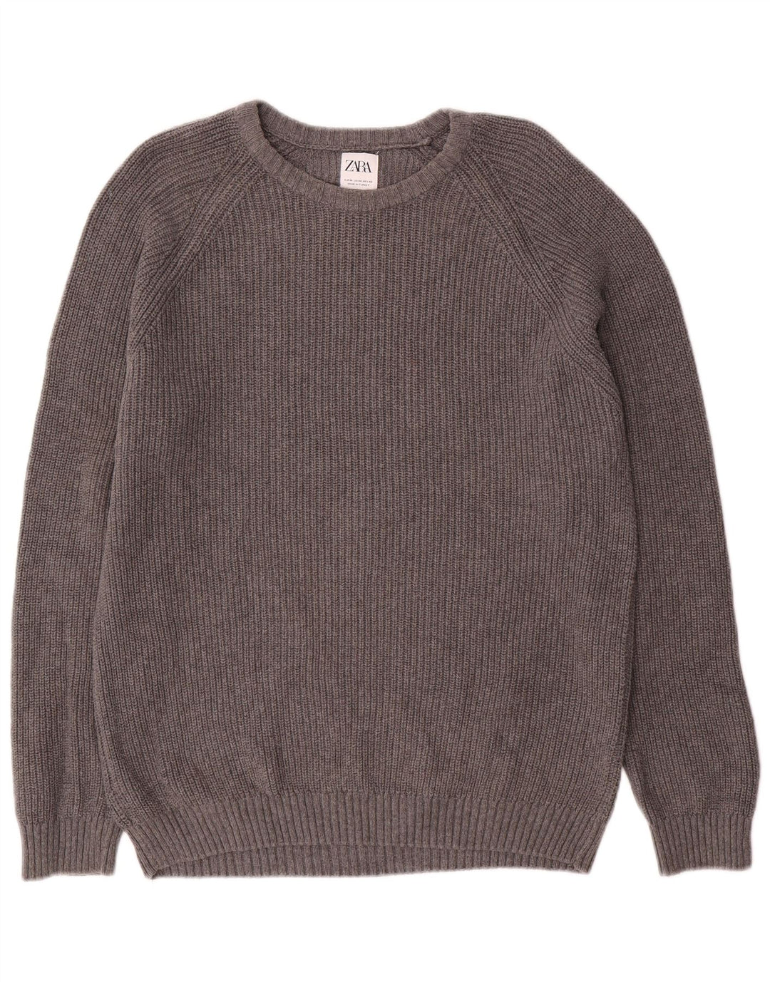 Zara Hombre Jersey Cuello Barco Jersey Algodón Gris Medio