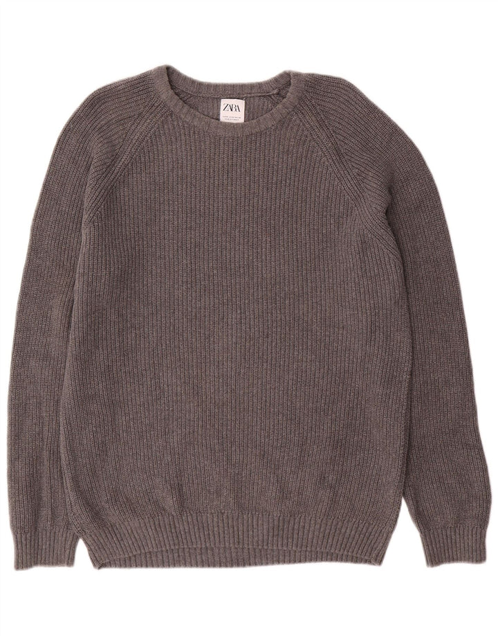 Zara Hombre Jersey Cuello Barco Jersey Algodón Gris Medio