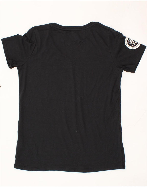 NIKE Womens Dri Fit Graphic T-Shirt Top UK 14 Large Black Cotton
