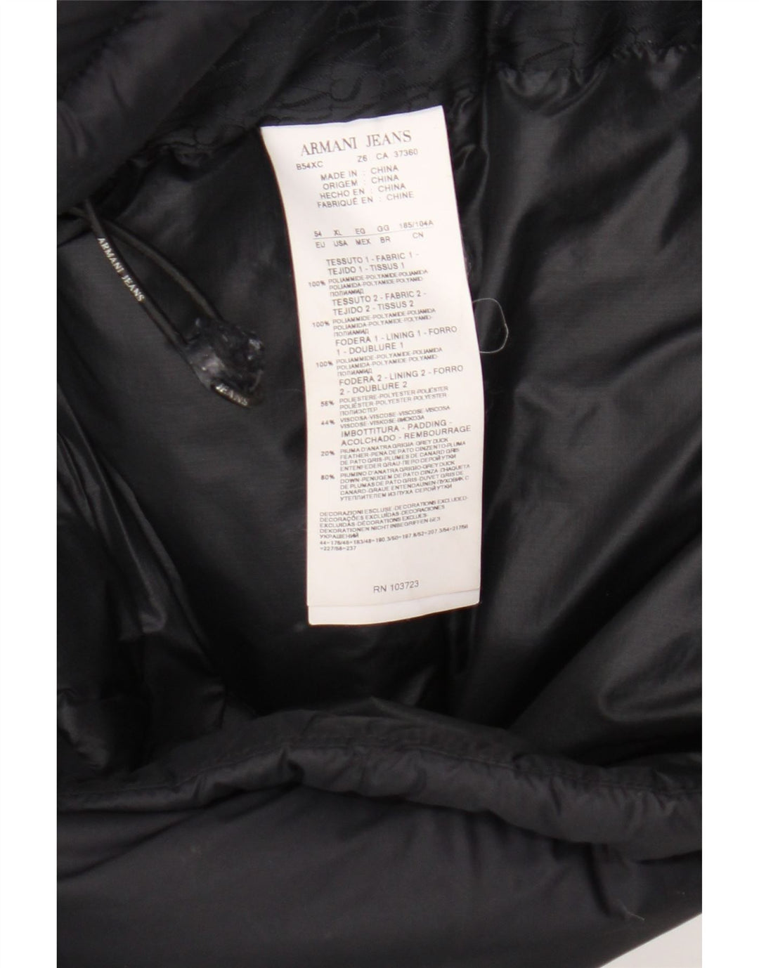 Armani Jeans Chaqueta acolchada con capucha para hombre EU 54 XL Poliamida negra