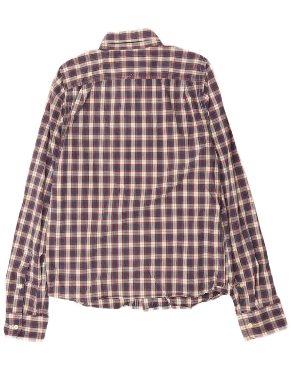 Abercrombie & Fitch Camisa ajustada para hombre de algodón a cuadros azules grandes
