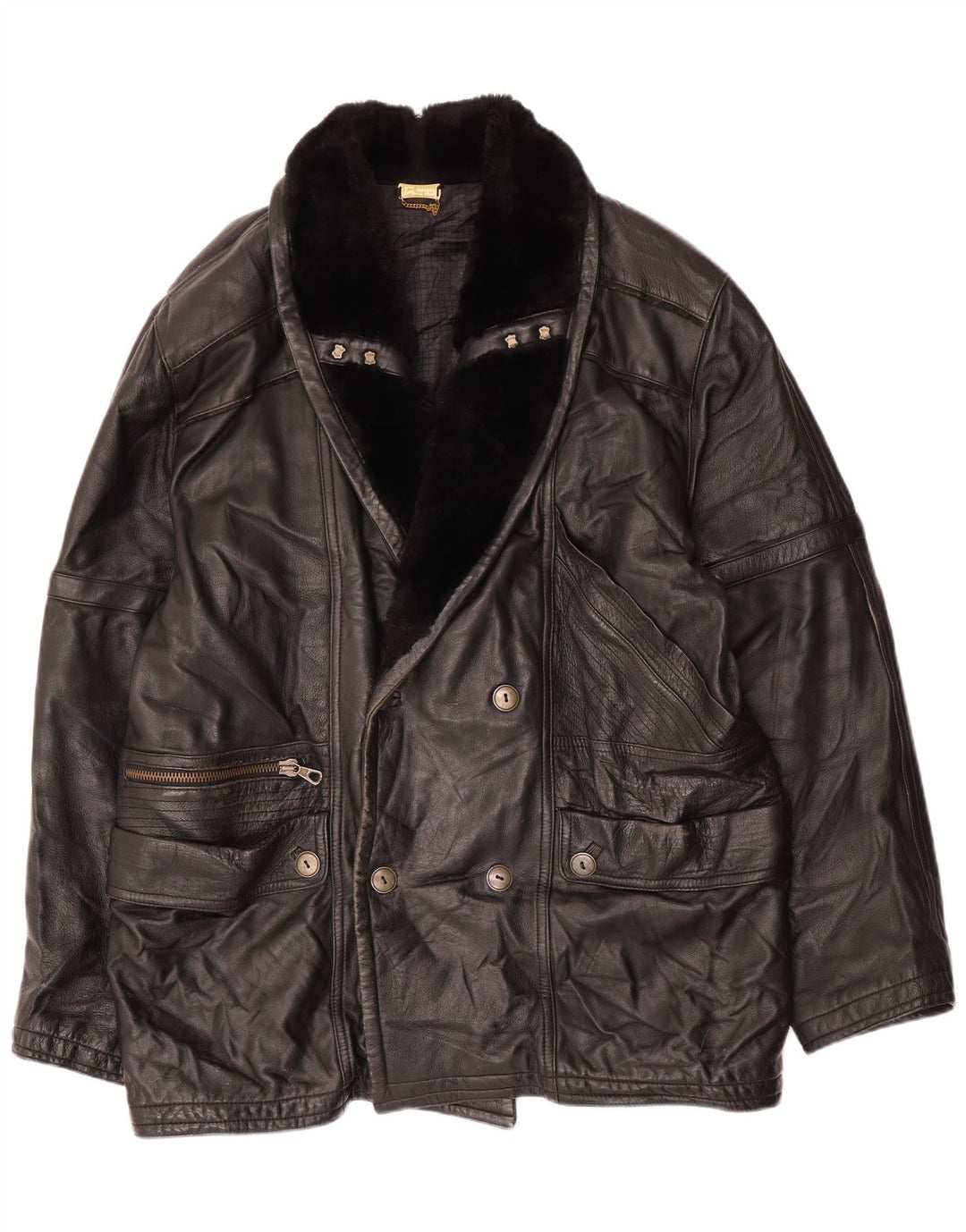 Chaqueta de cuero vintage para hombre IT 52 XL cuero negro