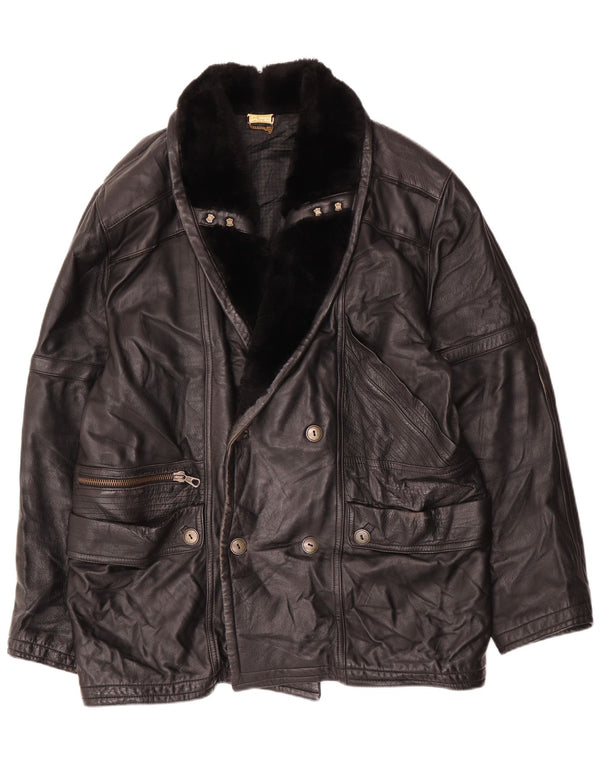 Chaqueta de cuero vintage para hombre IT 52 XL cuero negro