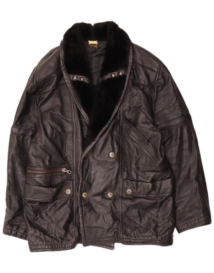 Chaqueta de cuero vintage para hombre IT 52 XL cuero negro