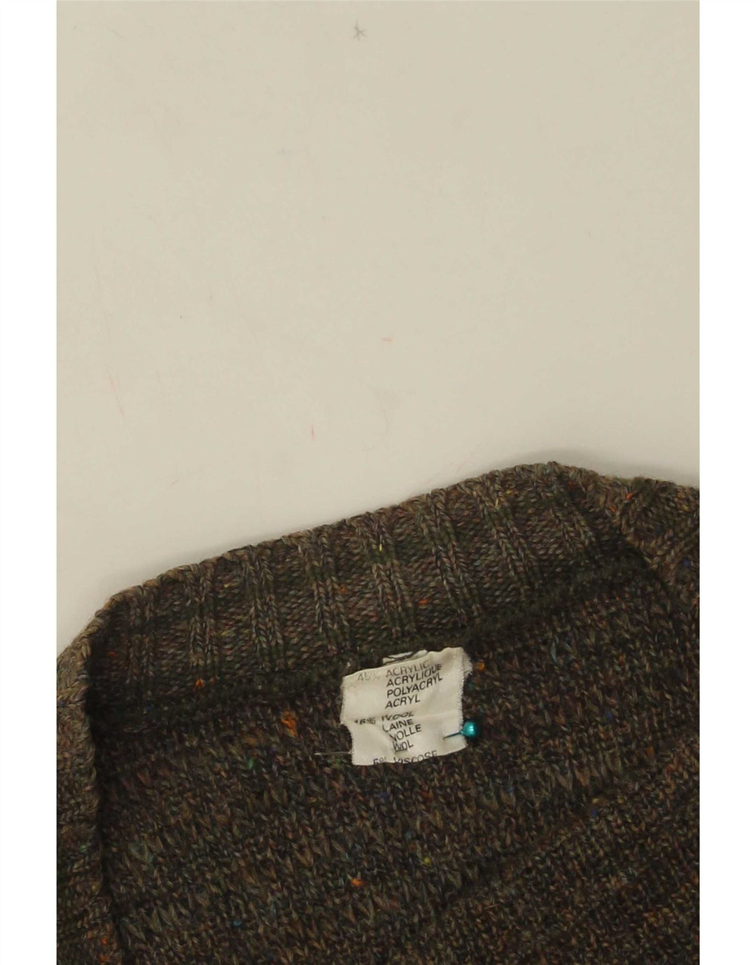 Vintage hombres Cardigan suéter IT 50 medio caqui moteado acrílico