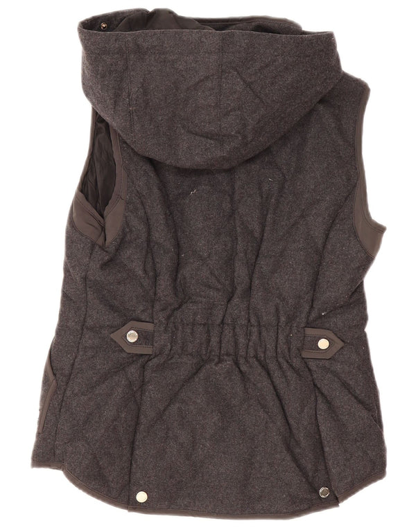 Massimo Dutti Chaleco Acolchado Con Capucha Mujer UK 42 Poliéster Gris Medio