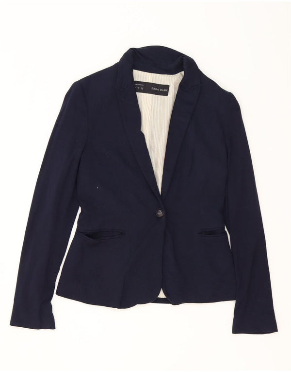 Zara Mujer Chaqueta Blazer De 1 Botón UK 10 Small Acetato Azul Marino