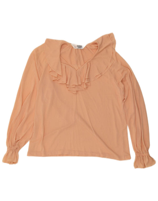 Vintage mujer volante frente manga larga blusa Top EU 40 rosa medio
