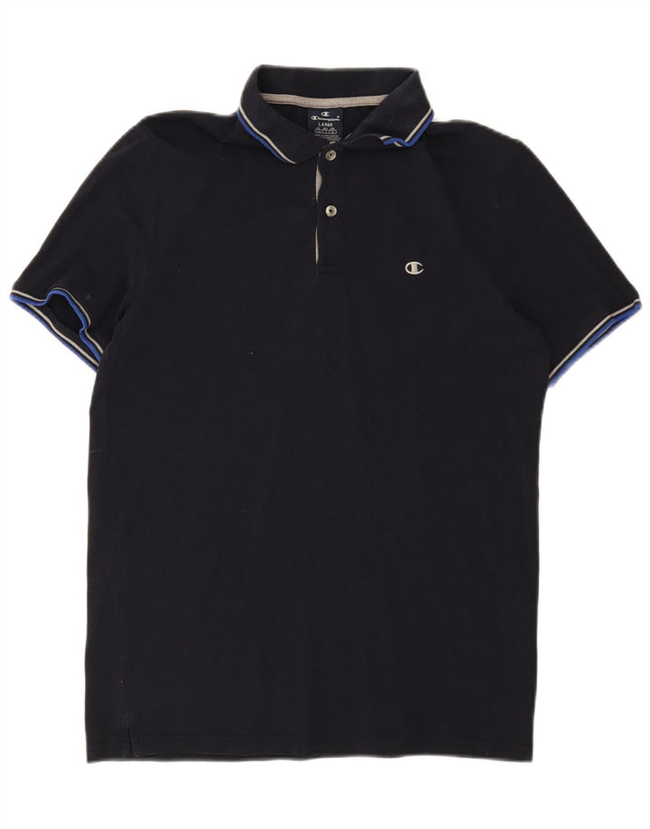 CHAMPION Mens Polo Shirt Large Navy Blue Cotton Vintage Champion and Second-Hand Champion from Messina Hembry 