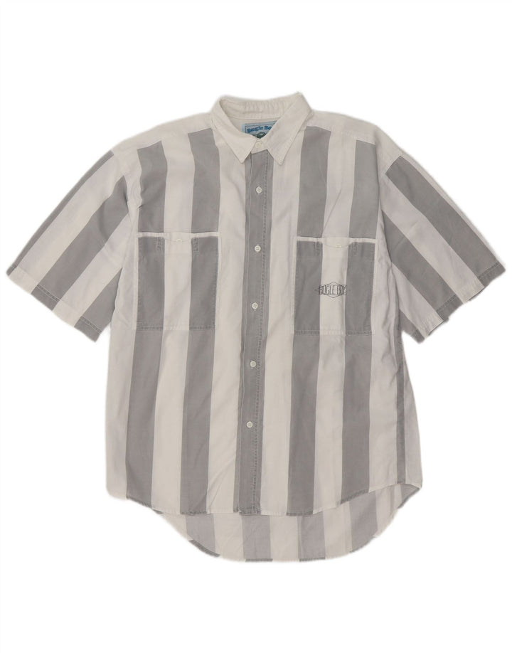 BUGLE BOY Camisa de manga corta para hombre de algodón a rayas blancas medianas