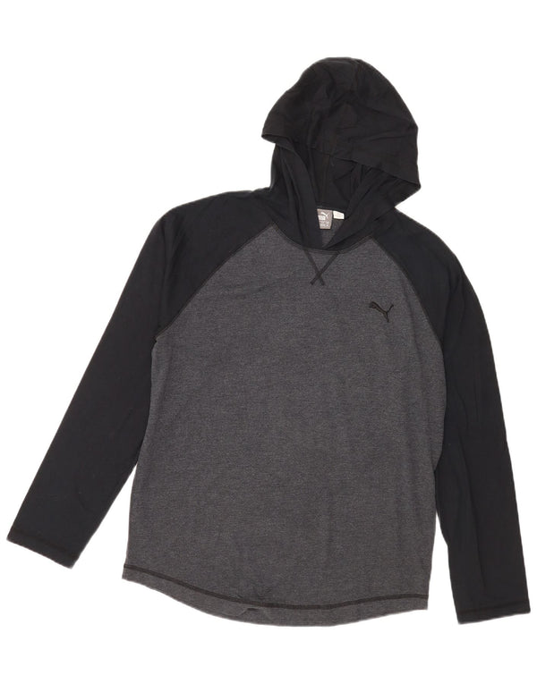 Puma - Camiseta con capucha para hombre, manga larga, algodón color gris medio